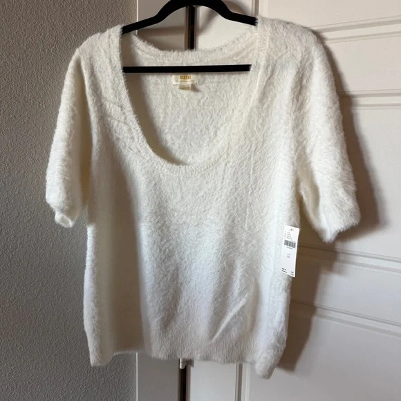 NWT Maeve Scoop Neck Eyelash Sweater Tee White size XL - Picture 5 of 9
